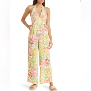 Nobody’s Child Floral Halter Wide Leg Jumpsuit - Linen Blend - Size 8